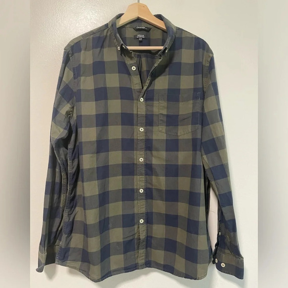 George Navy Blue  and Olive Green Checkered Plaid Shirt - Medium - Picture 1 of 8